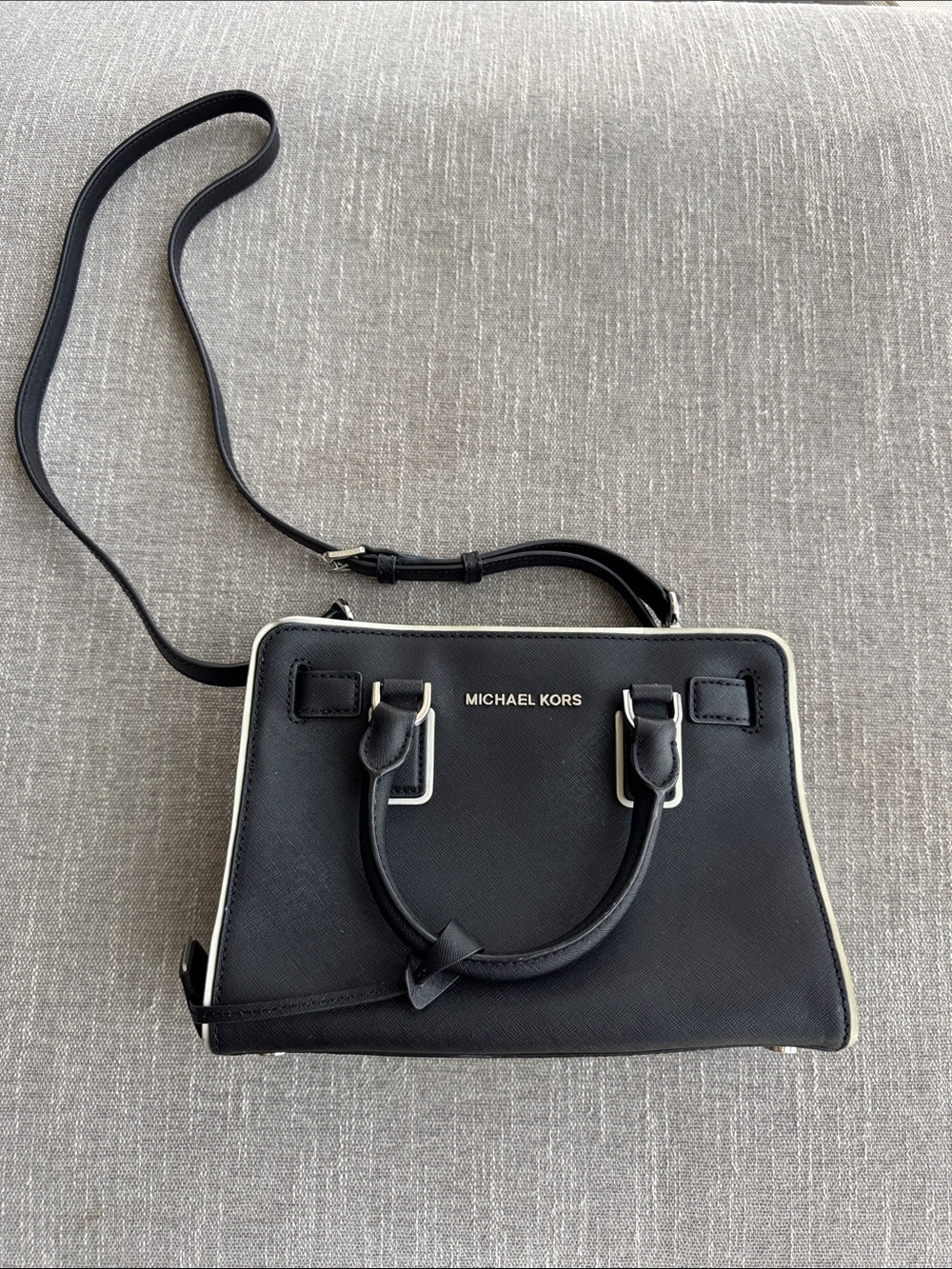 Michael Kors Black Crossbody Satchel with White Piping